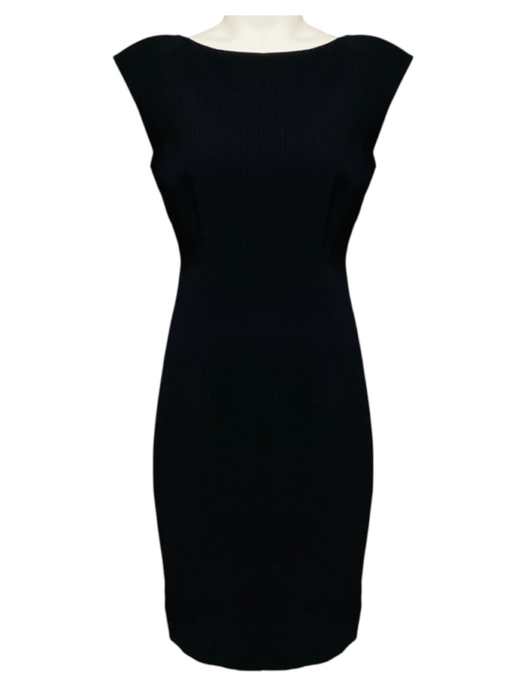 PRADA BLACK TEXTURED NYLON AND WOOL COCKTAIL DRESS